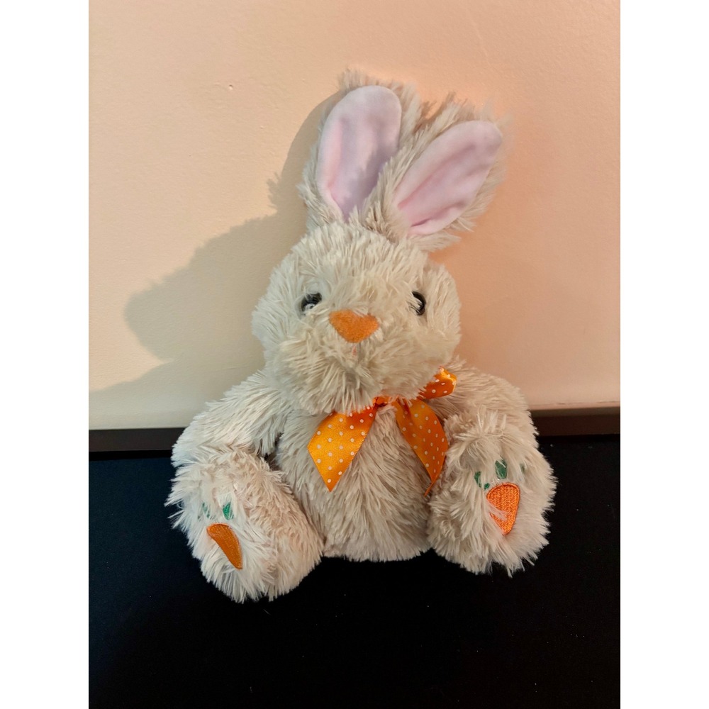 Tom's Toy International Tan Plush Bunny Rabbit Polka Dot Bow Carrot Paws Easter